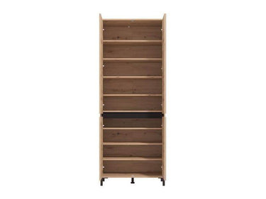 Toshiro Tall Oak Effect Half-Mirrored Shoe Cabinet: 40-Pair Storage Solution - UK Luxury Furniture